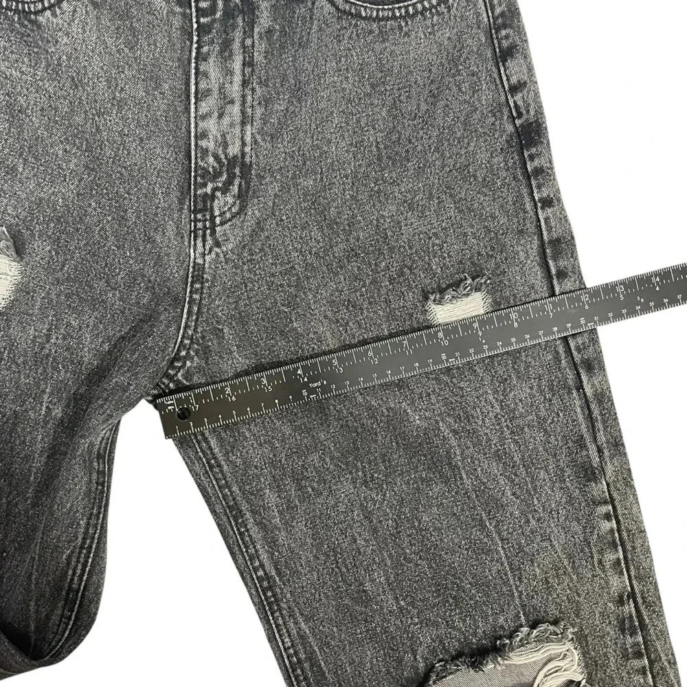 Women’s Wide Leg High Waisted Jeana Distressed Dark Grey Acid Wash Jeans Sz Med - Picture 9 of 12